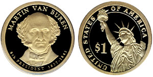 Proof Martin Van Buren Presidential Dollar