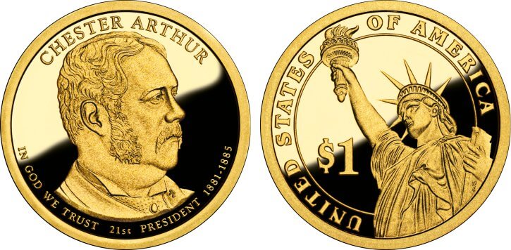 2012-S Proof Chester Arthur Presidential Dollar