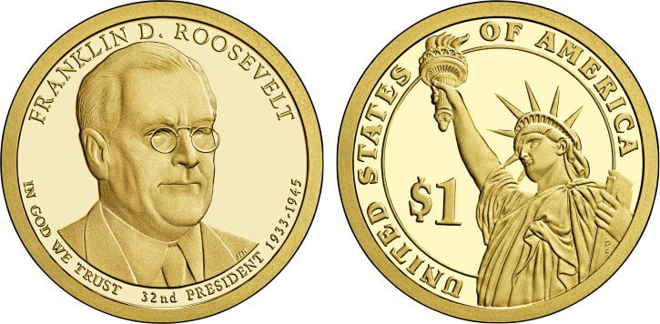 2014-S Proof Franklin D. Roosevelt Presidential Dollar